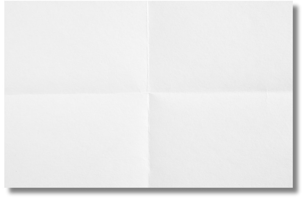 Closeup white blank sheet of paper folded in four. White crumpled paper texture background.